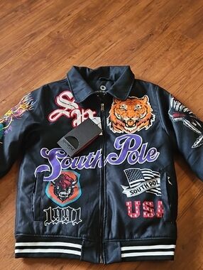 South Pole Black Embroidered Patchwork Bomber Jacket with Orange Tiger